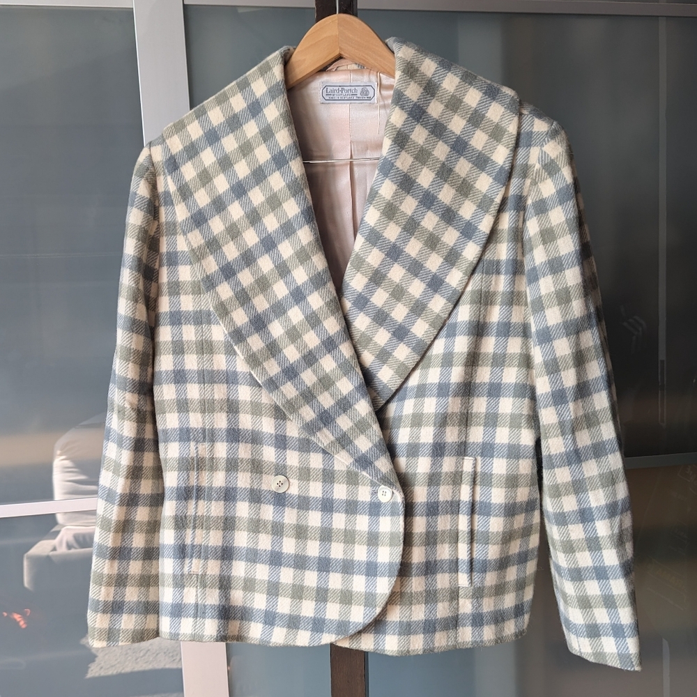 ✴️SALE✴️Vtg 1980's Laird Portch Beige Green & Greystripe Wool Blazer - size L